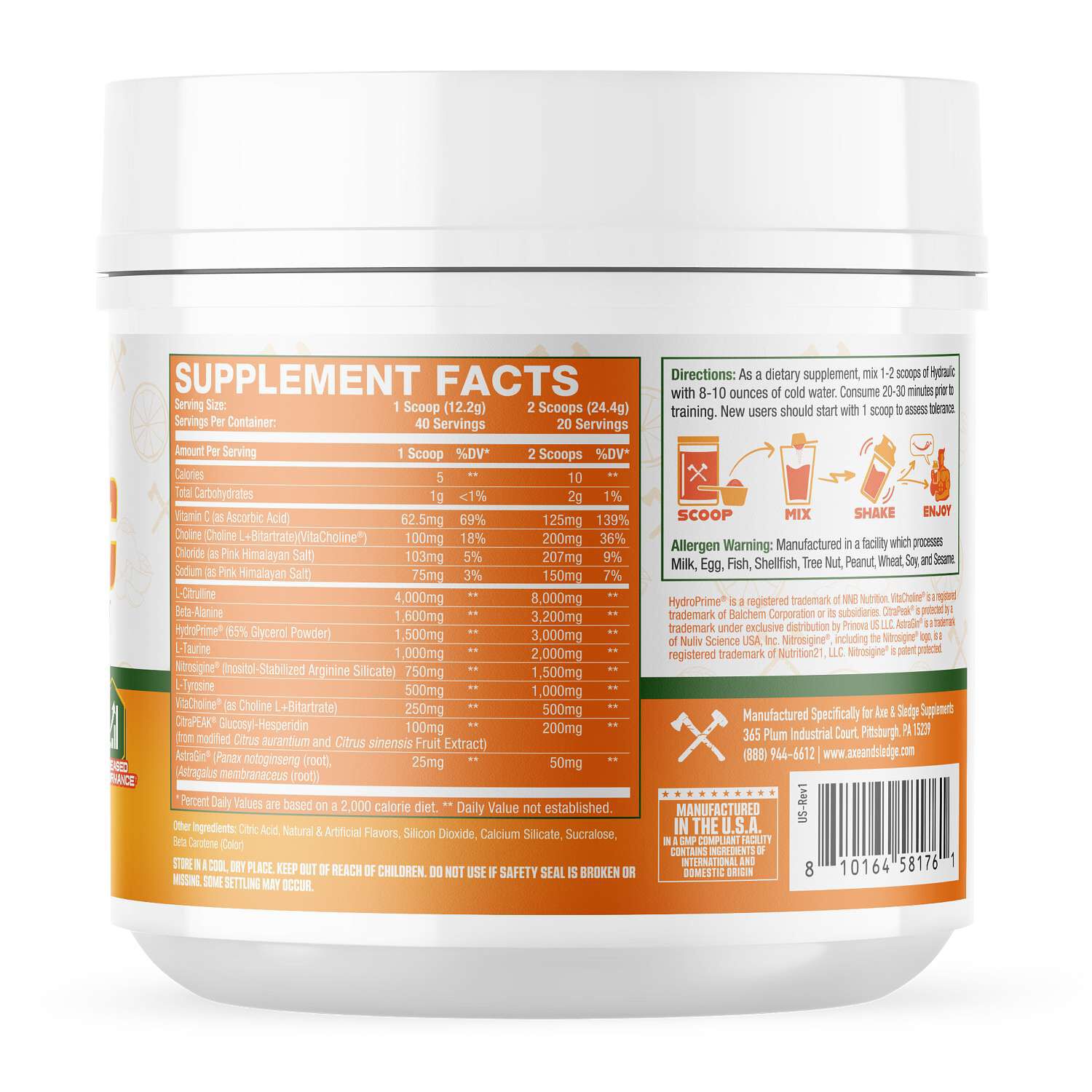 Hydraulic Non-Stim Pre-Workout - Orange Mango - (20/40 Servings)